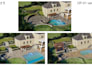 create backyard landscape design, pool, patio and garden 3d rendering
